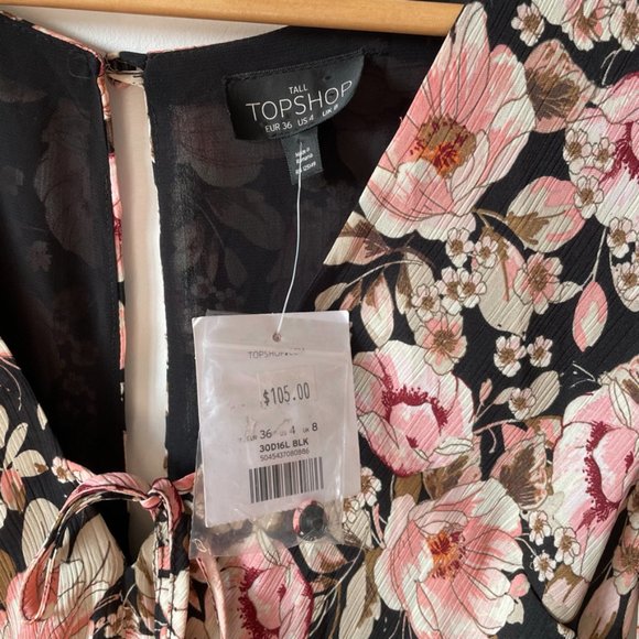 Topshop Tall Peony Blush Pink Tea Dress Sz 4 - Picture 7 of 10